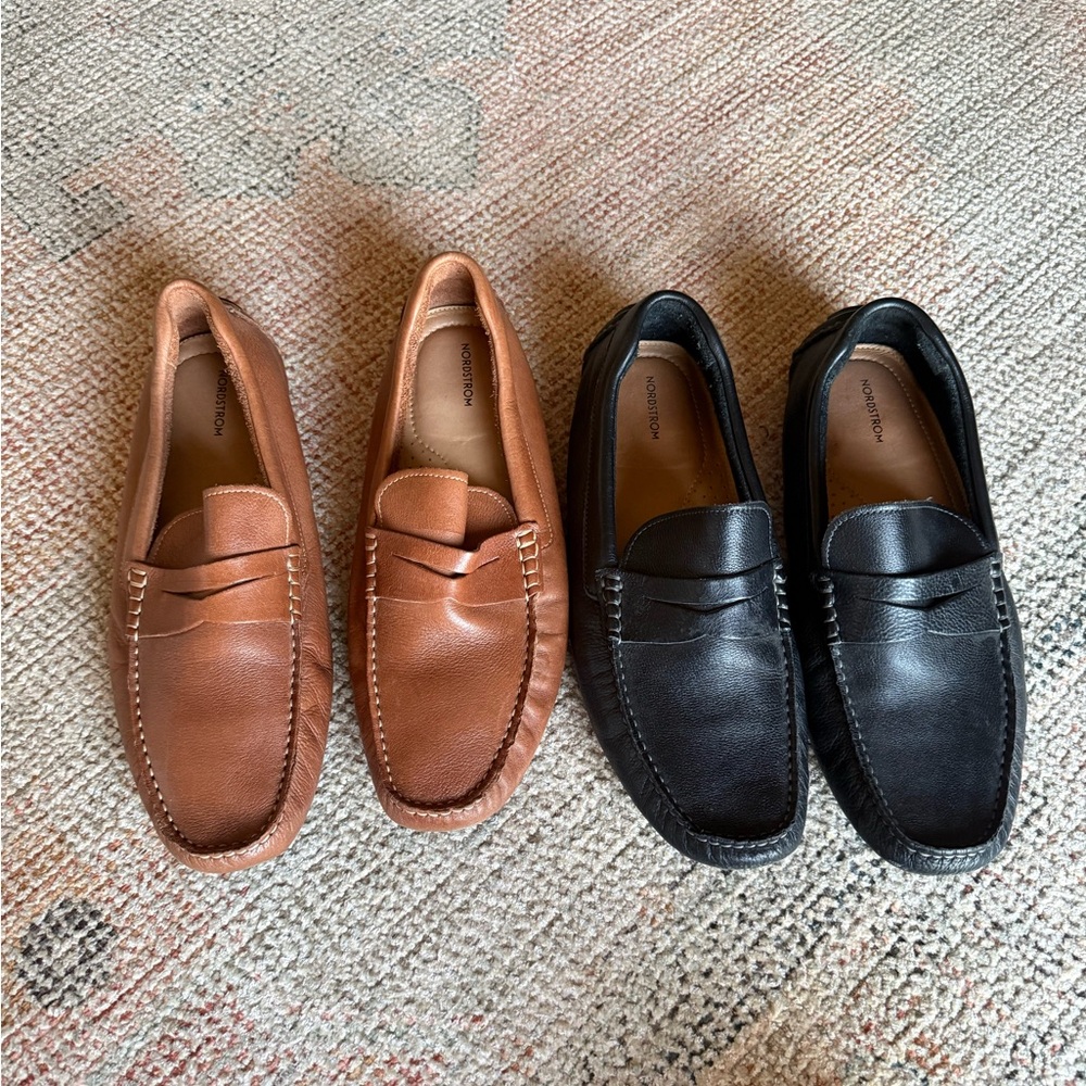 2 Nordstrom Men's Leather Loafers - Black and Brown 11